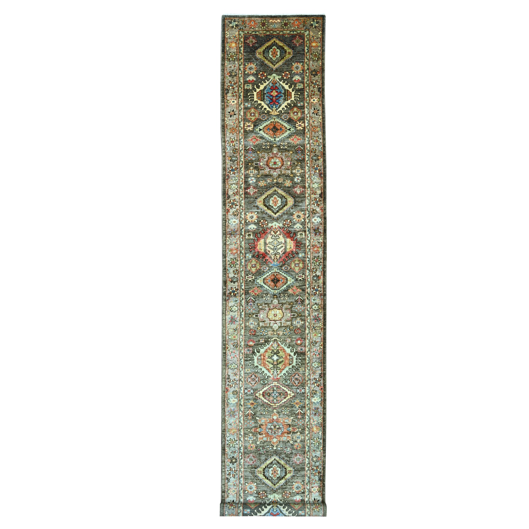 2'7"x15'7" Mocha Brown, Aryana Grade, Peshawar with Karajeh Design, Vegetable Dyes, High Mountain Wool, Hand Knotted, XL Runner, Oriental Rug 
